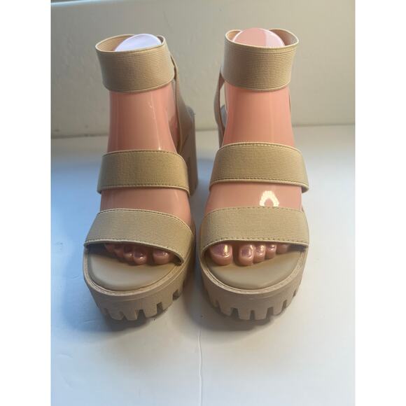 UNIONBAY Lucca Beige Elastic Straps Platform Lug Sole Platform Sandals Size 8 - Picture 3 of 11
